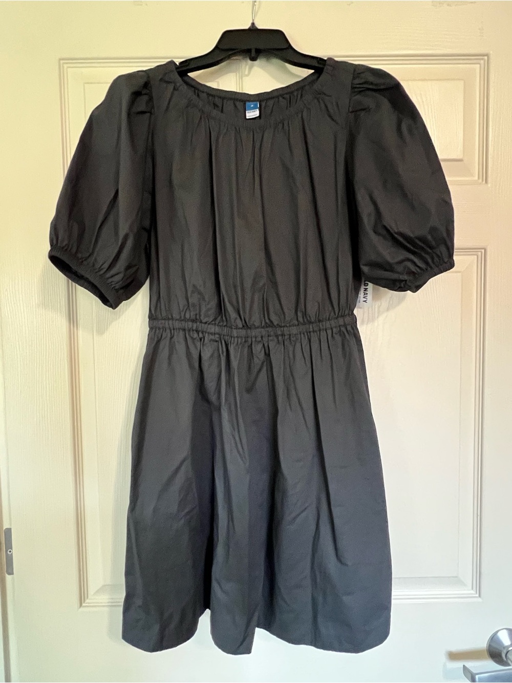 Gray Puff Sleeve Elastic Waist Dress